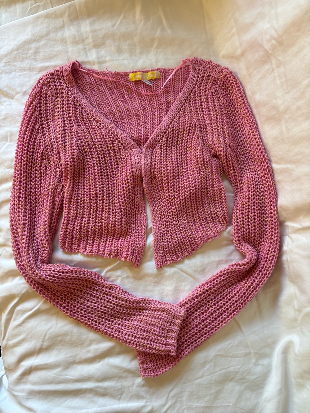Urban Outfitters Pink and Yellow Knit Cropped Top